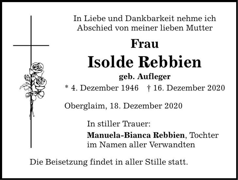 Traueranzeige Isolde Rebbien