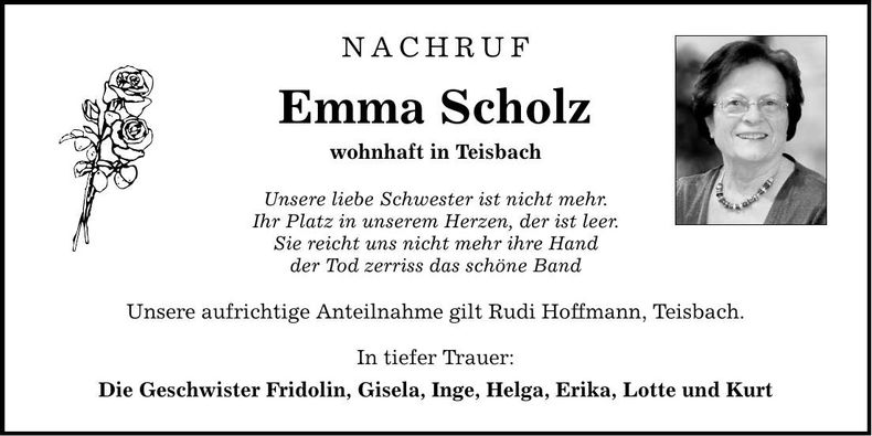 Traueranzeige Emma Scholz