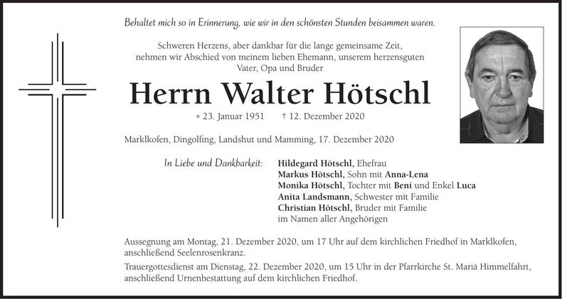 Traueranzeige Walter Hötschl