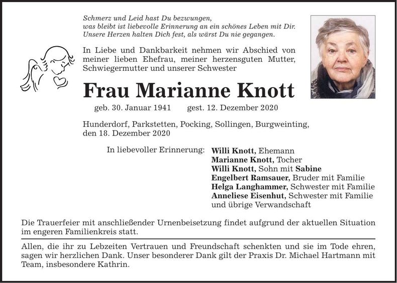 Traueranzeige Marianne Knott
