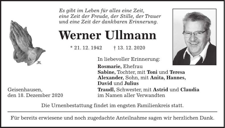 Traueranzeige Werner Ullmann