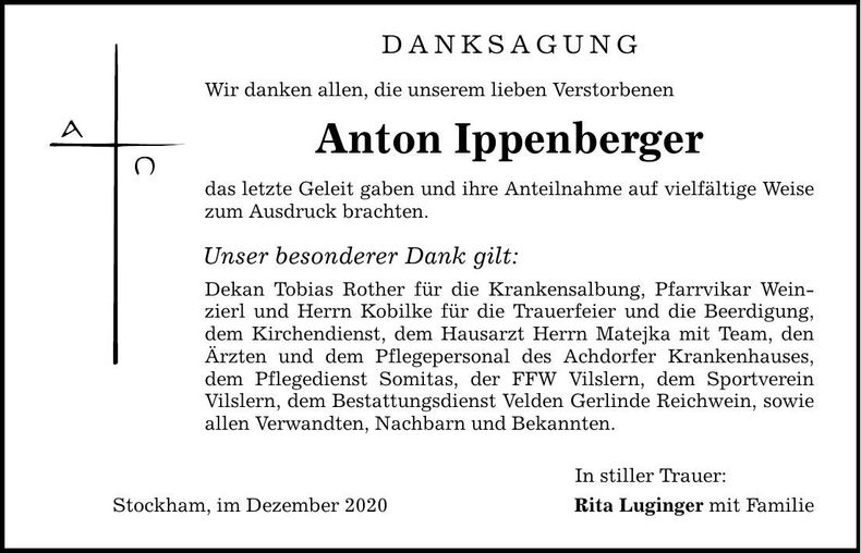 Traueranzeige Anton Ippenberger