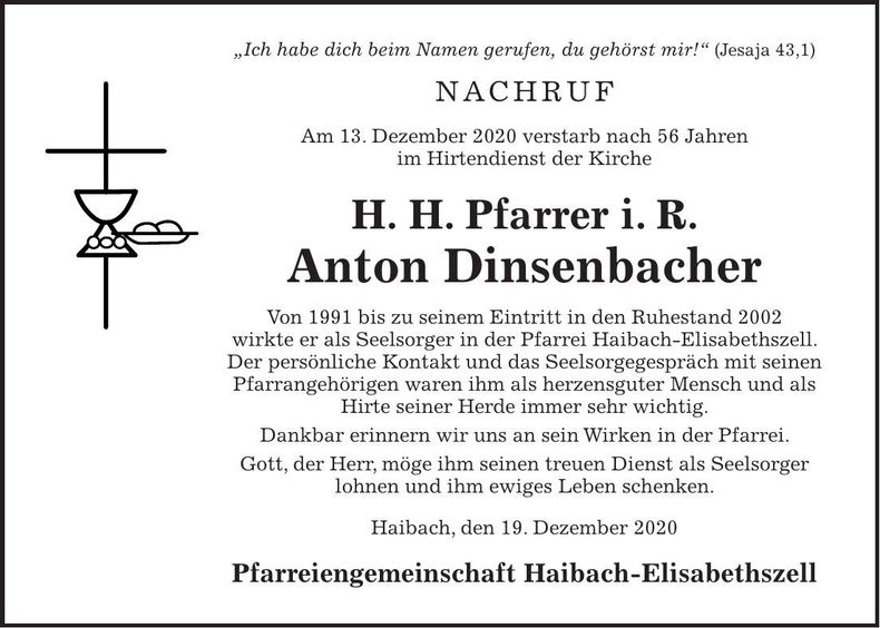 Traueranzeige Anton Dinsenbacher