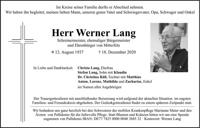 Traueranzeige Werner Lang