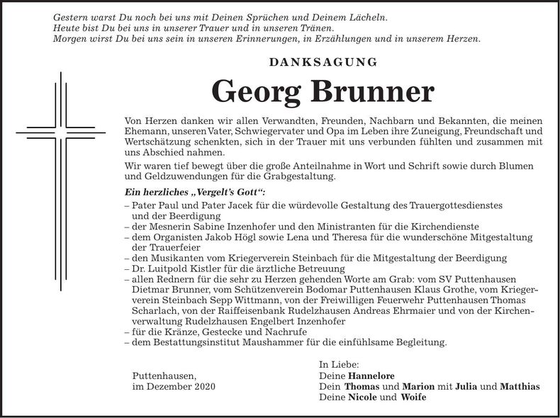 Traueranzeige Georg Brunner