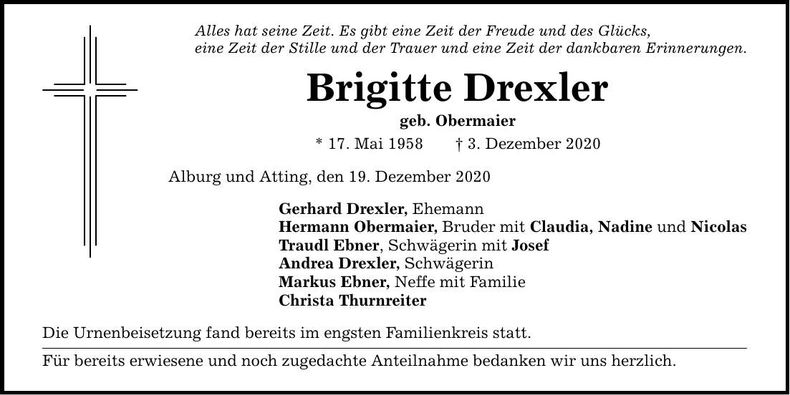 Traueranzeige Brigitte Drexler