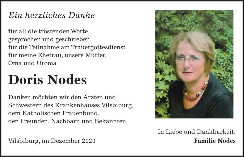 Traueranzeige Doris Nodes