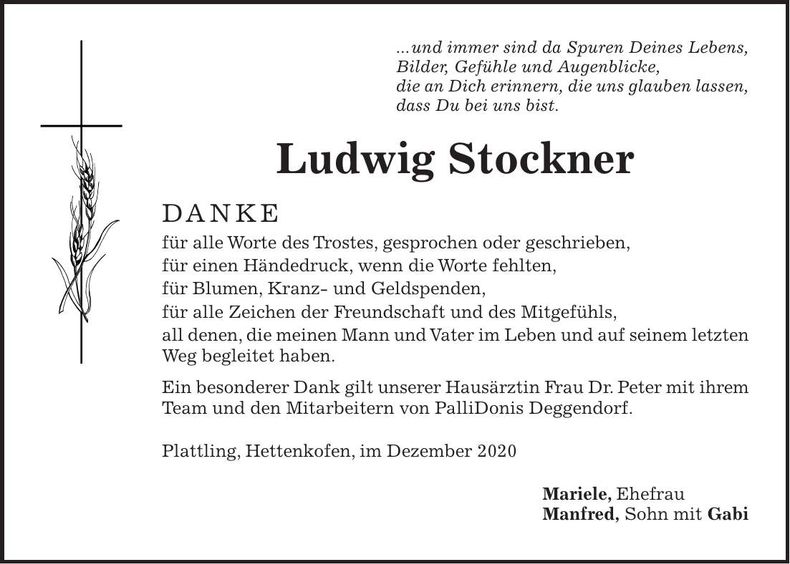 Traueranzeige Ludwig Stockner