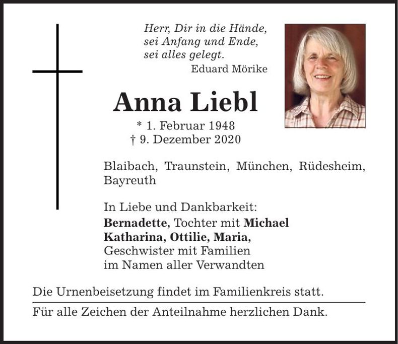 Traueranzeige Anna Liebl