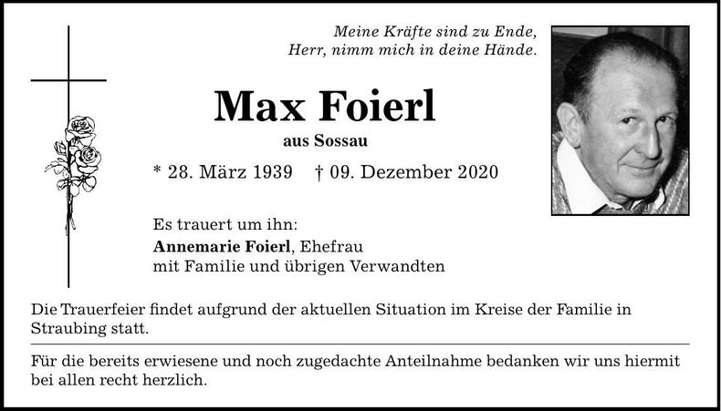 Traueranzeige Max Foierl