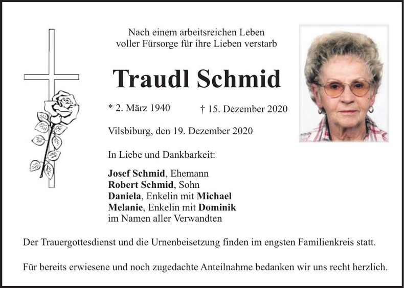 Traueranzeige Traudl Schmid