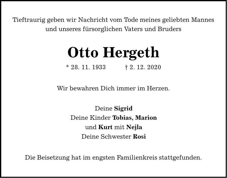 Traueranzeige Otto Hergeth