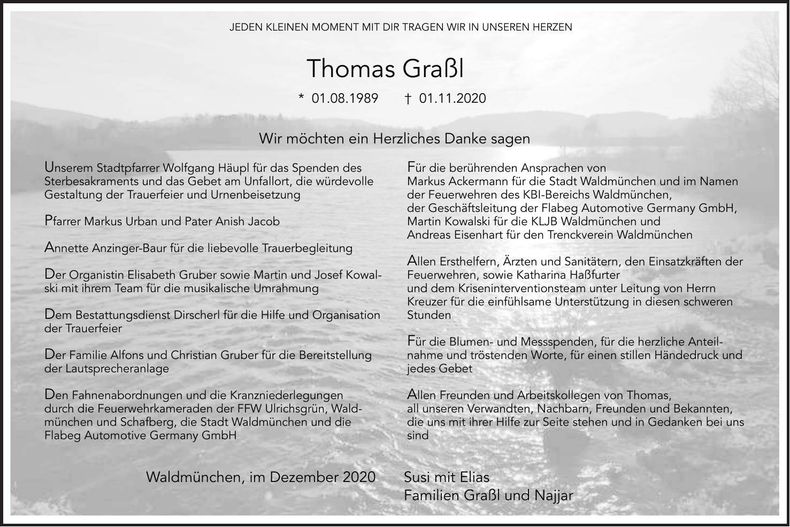 Traueranzeige Thomas Graßl