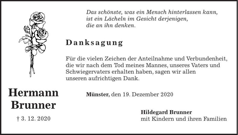 Traueranzeige Hermann Brunner