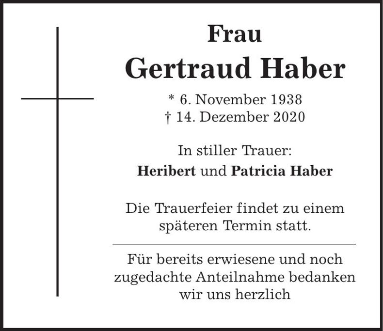 Traueranzeige Gertraud Haber