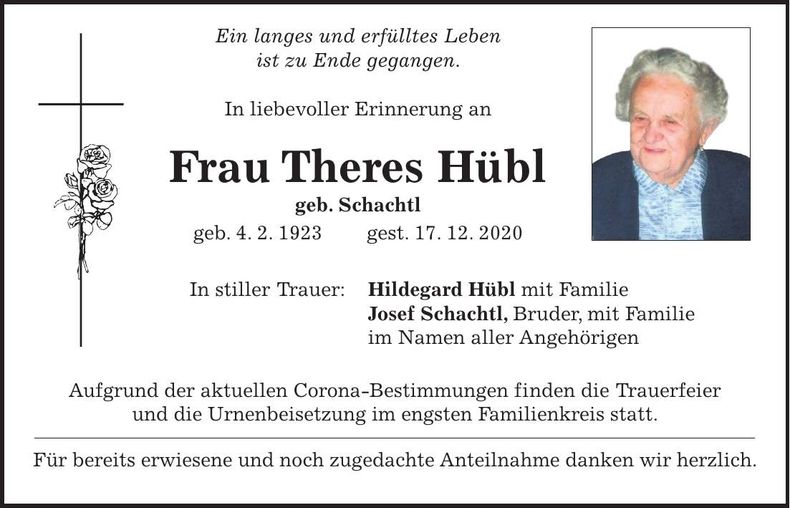 Traueranzeige Theres Hübl