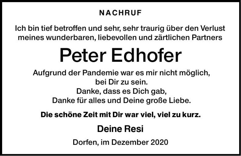 Traueranzeige Peter Edhofer