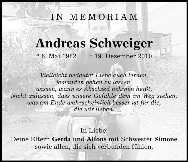 Traueranzeige Andreas Schweiger