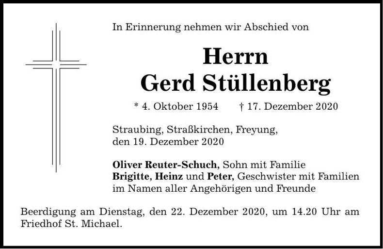 Traueranzeige Gerd Stüllenberg