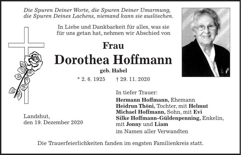 Traueranzeige Dorothea Hoffmann