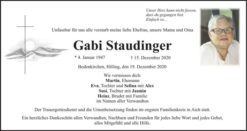 Traueranzeige Traudl Staudinger