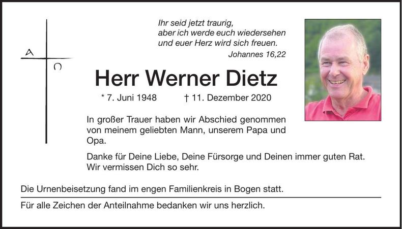 Traueranzeige Werner Dietz