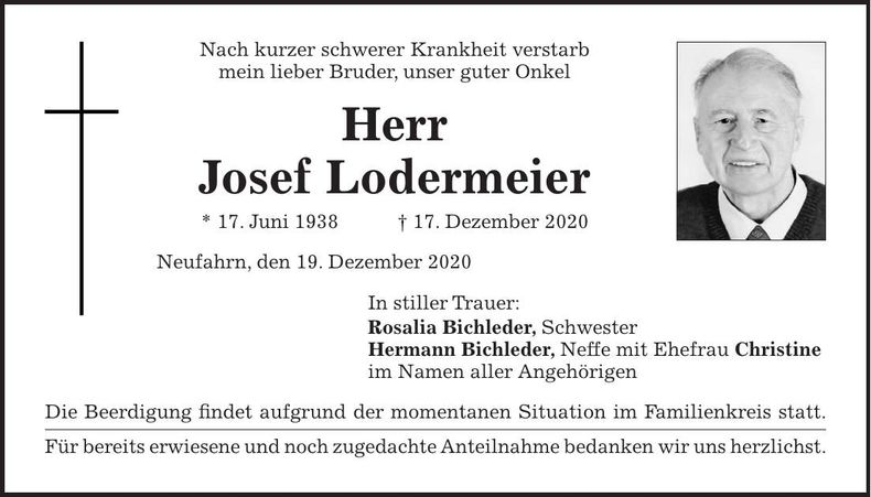 Traueranzeige Josef Lodermeier