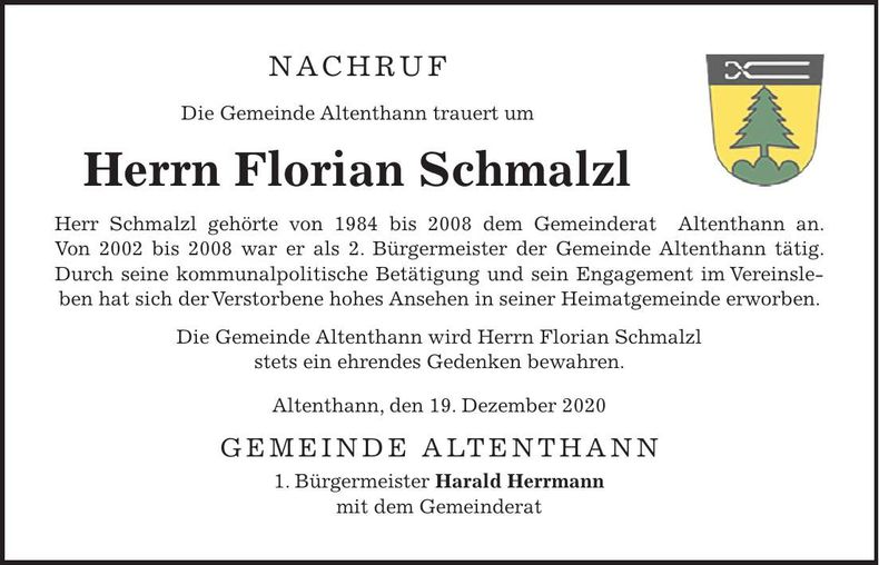 Traueranzeige Florian Schmalzl