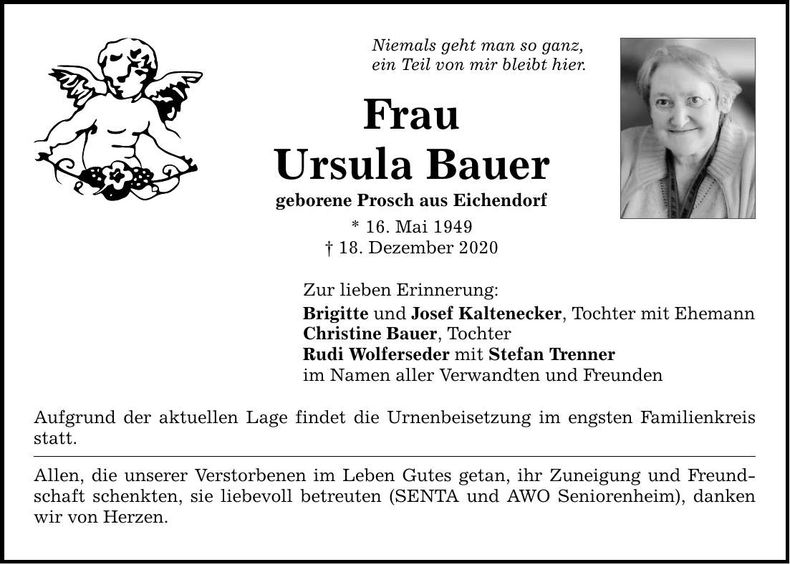 Traueranzeige Ursula Bauer