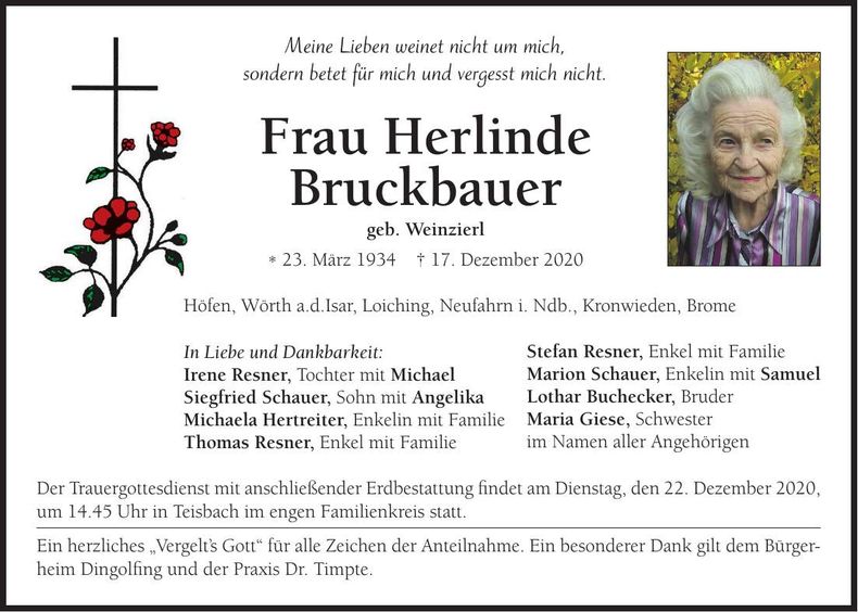 Traueranzeige Herlinde Bruckbauer
