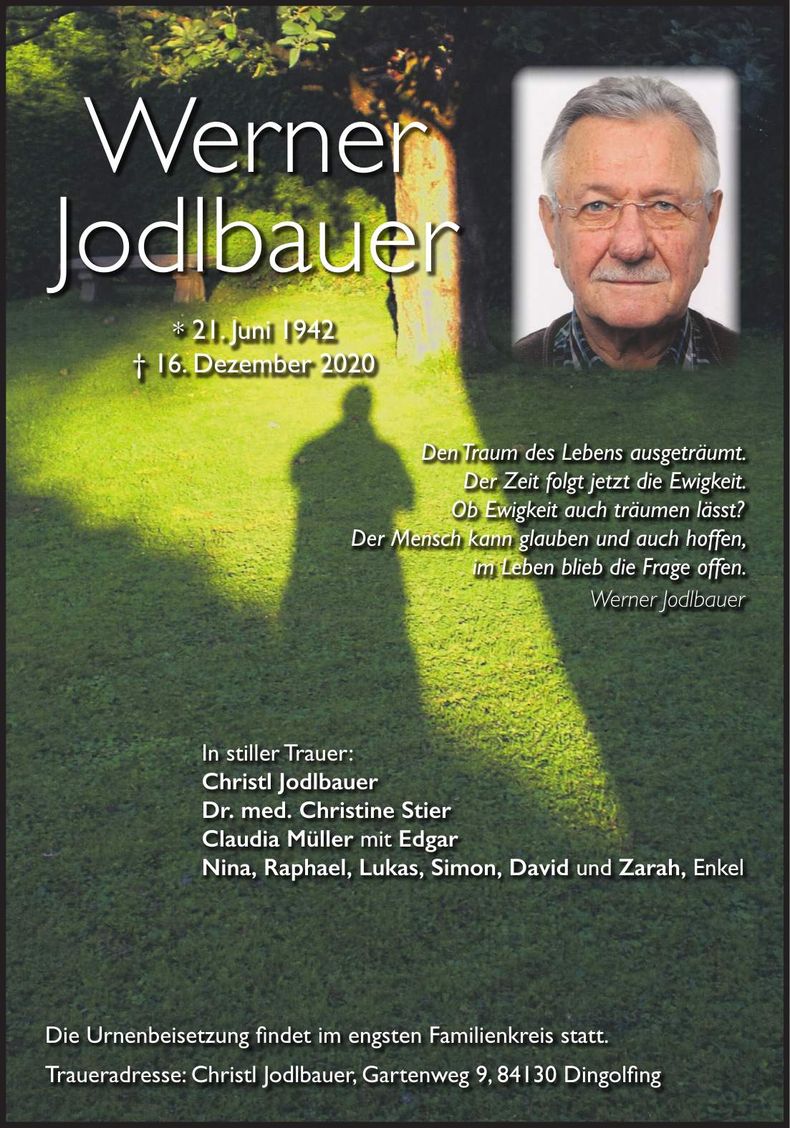 Traueranzeige Werner Jodlbauer