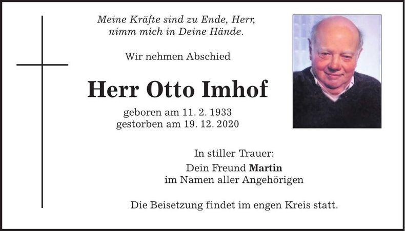Traueranzeige Otto Imhof