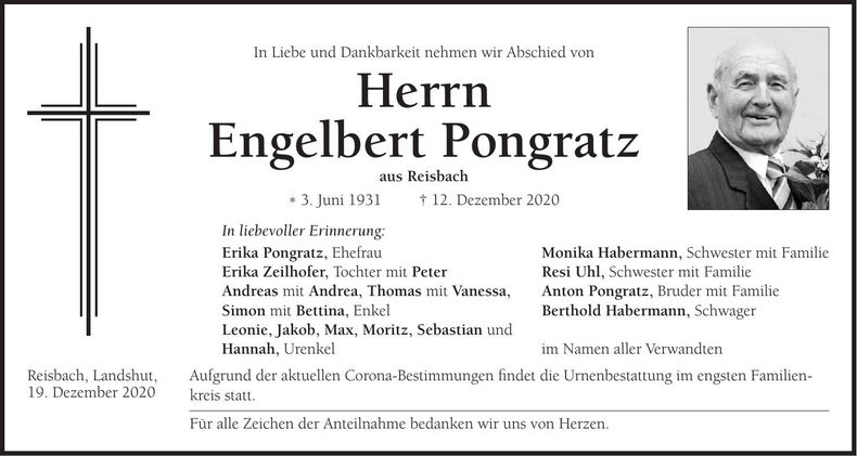 Traueranzeige Engelbert Pongratz