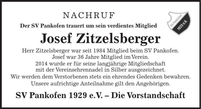 Traueranzeige Josef Zitzelsberger