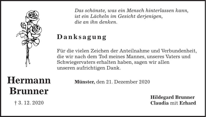Traueranzeige Hermann Brunner