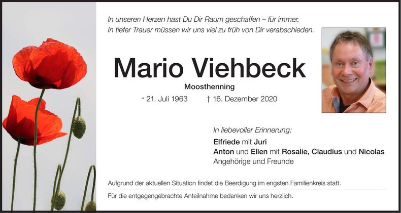 Traueranzeige Mario Viehbeck