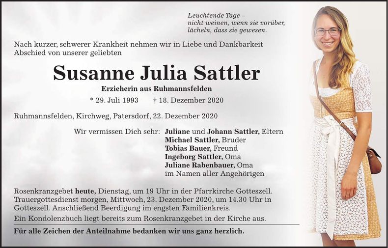 Traueranzeige Susanne Sattler
