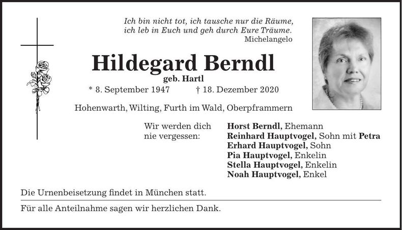 Traueranzeige Hildegard Berndl