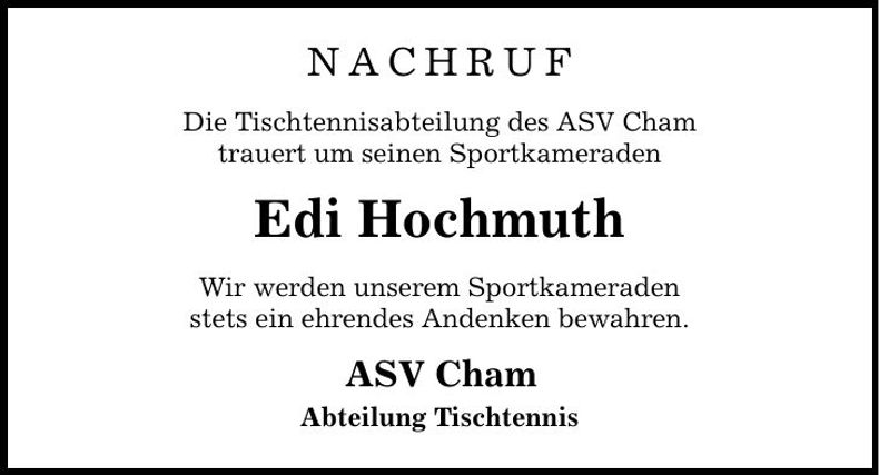 Traueranzeige Edi Hochmuth