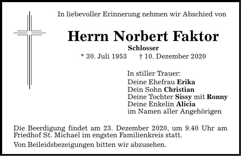 Traueranzeige Norbert Faktor