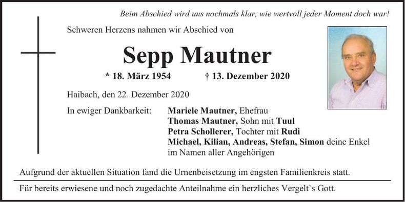 Traueranzeige Sepp Mautner