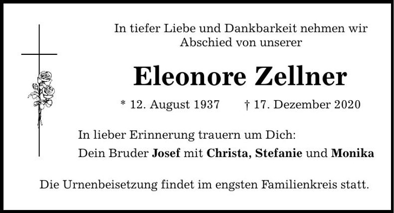 Traueranzeige Eleonore Zellner