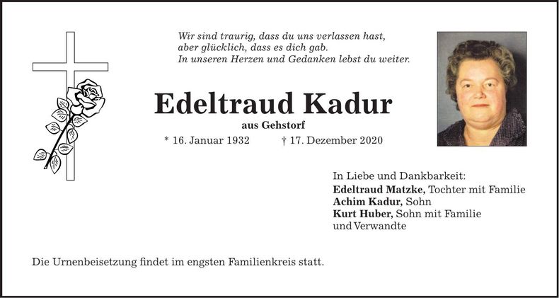 Traueranzeige Edeltraud Kadur