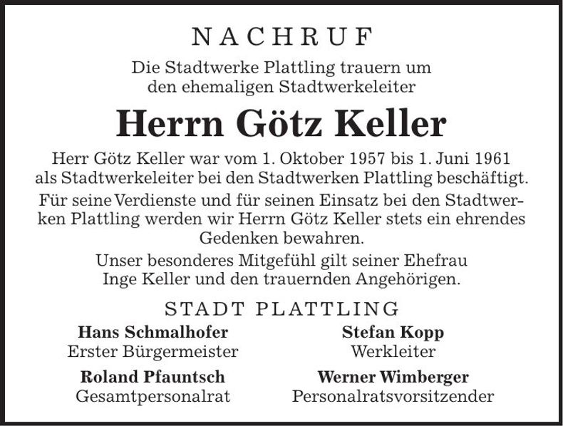 Traueranzeige Götz Keller