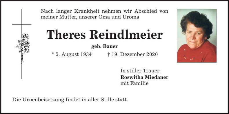 Traueranzeige Theres Reindlmeier
