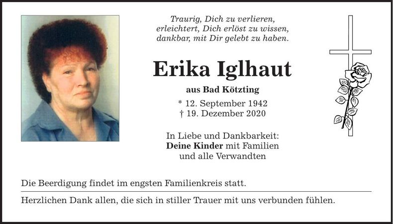 Traueranzeige Erika Iglhaut