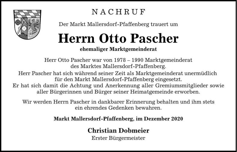 Traueranzeige Otto Pascher