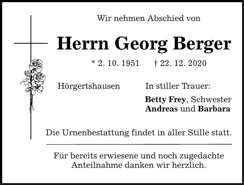 Traueranzeige Georg Berger