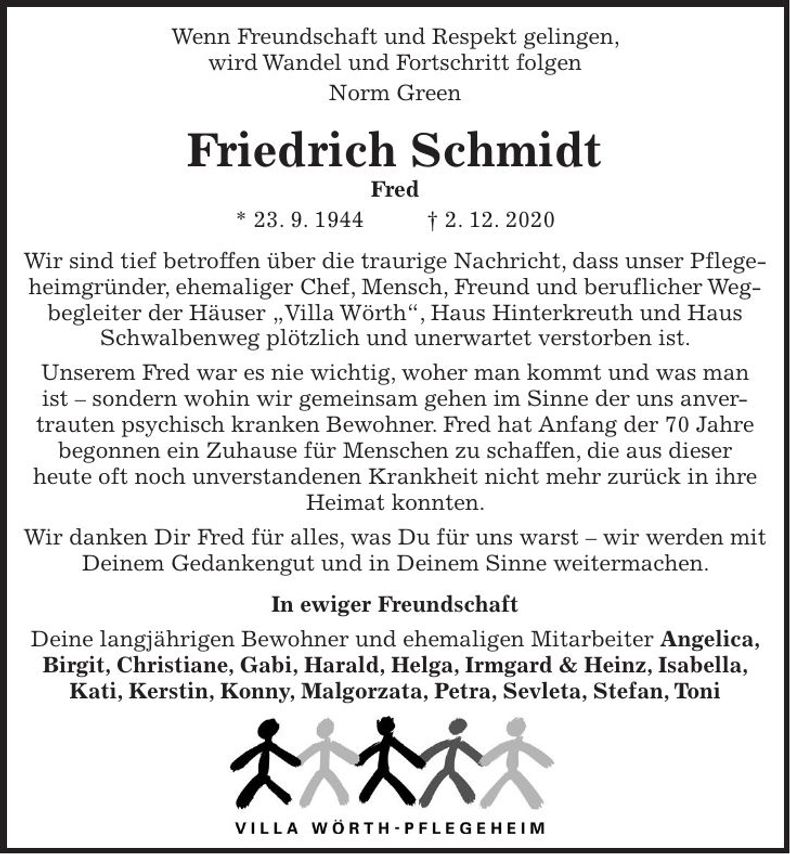 Traueranzeige Friedrich Schmidt