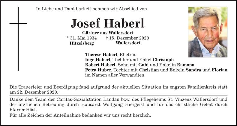 Traueranzeige Josef Haberl